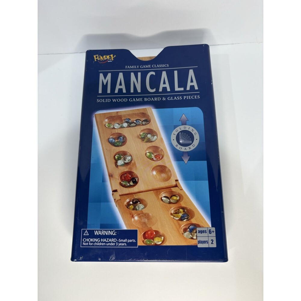 Fundex Mancala Folding Wood Board Game Glass Stones w/ Box Family Game Classics